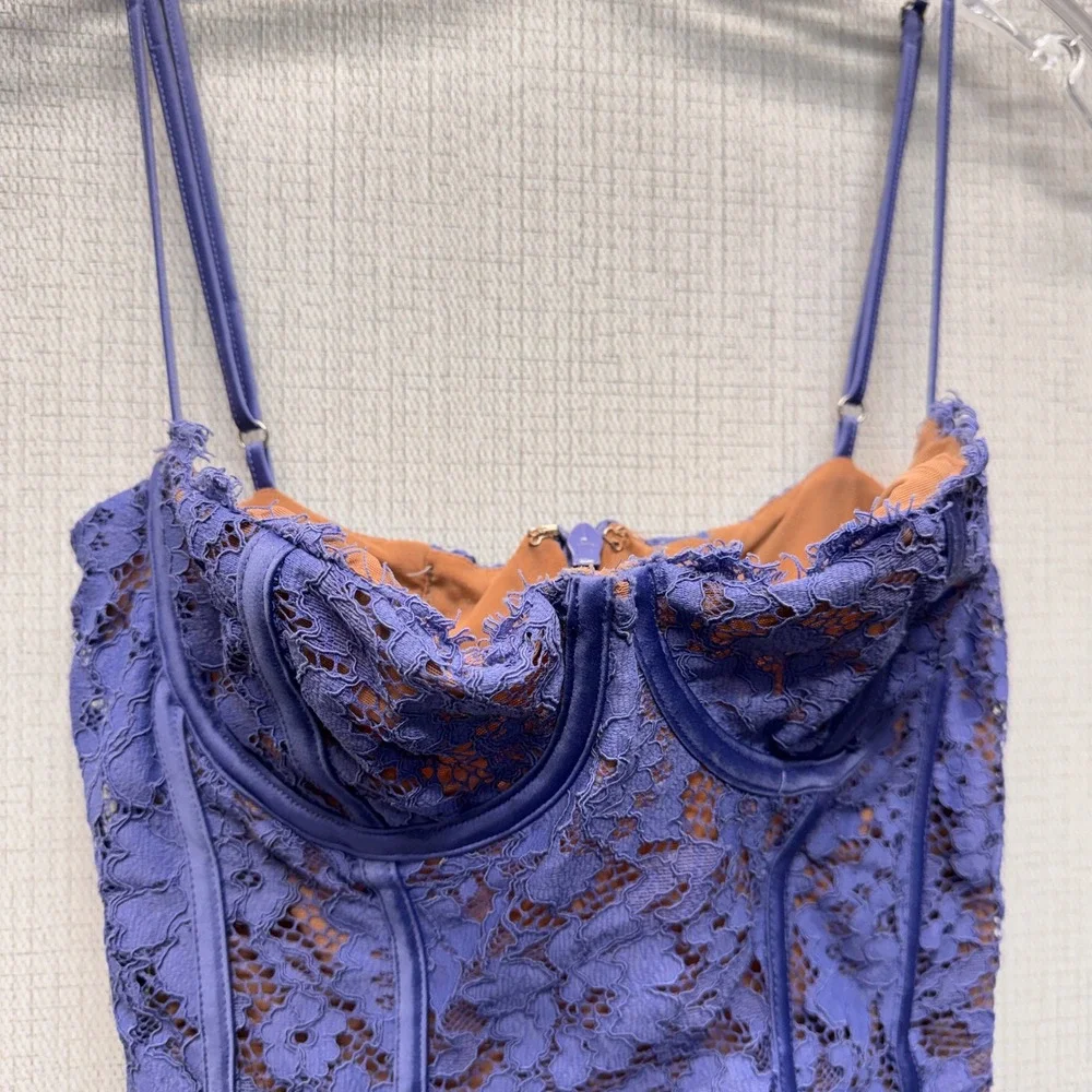 House of CB Corset Mini Dress Womens M Purple Lace Bodycon Coquette Regencycore - Picture 3 of 12